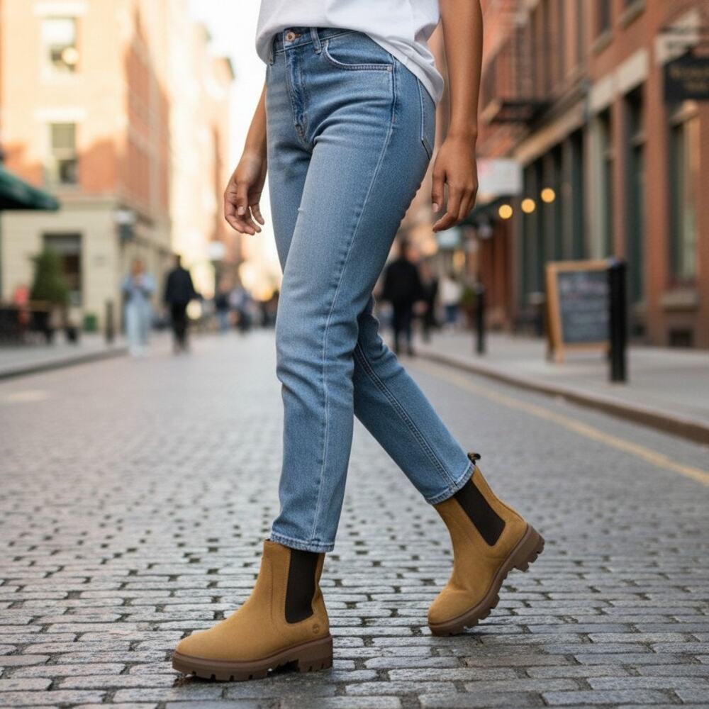 Timberland Cortina Valley Chelsea Boots Womens 8.5 Wheat Nubuck Lug Sole Pull On